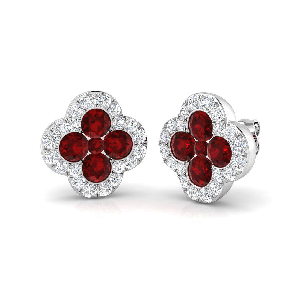 3.06ct Ruby & Natural Diamond Round Cut Drop Earrings in 18K White Gold