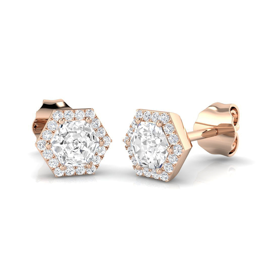 Halo Stud Earrings - 0.50 Carat Epsny Hexagon Profile