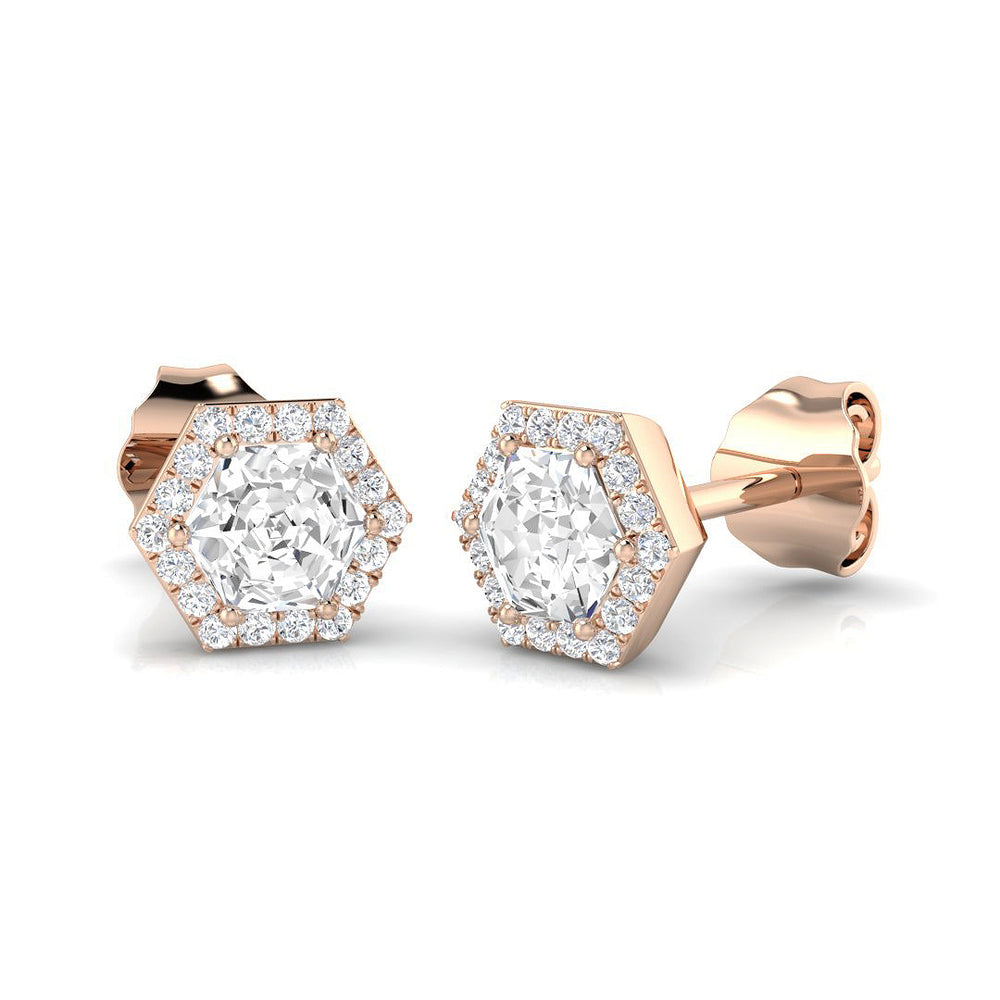 Halo Stud Earrings - 0.50 Carat Epsny Hexagon Profile
