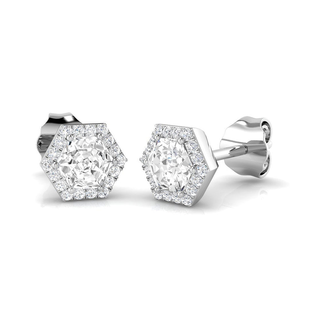 Halo Stud Earrings - 0.50 Carat Epsny Hexagon Profile