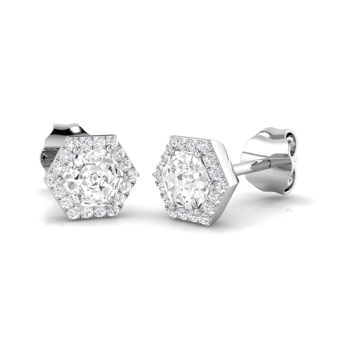 Halo Stud Earrings - 0.50 Carat Epsny Hexagon Profile