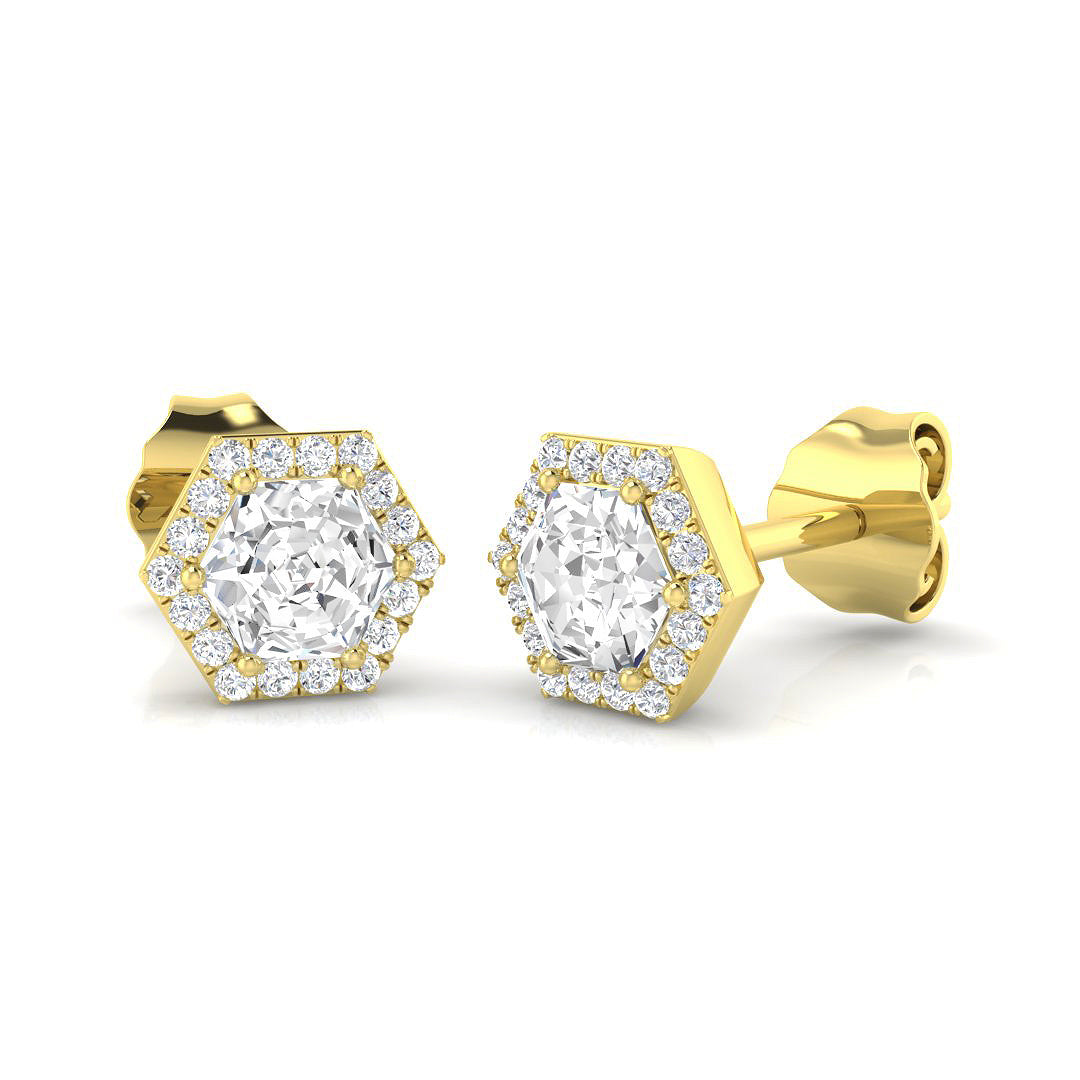 Halo Stud Earrings - 0.50 Carat Epsny Hexagon Profile