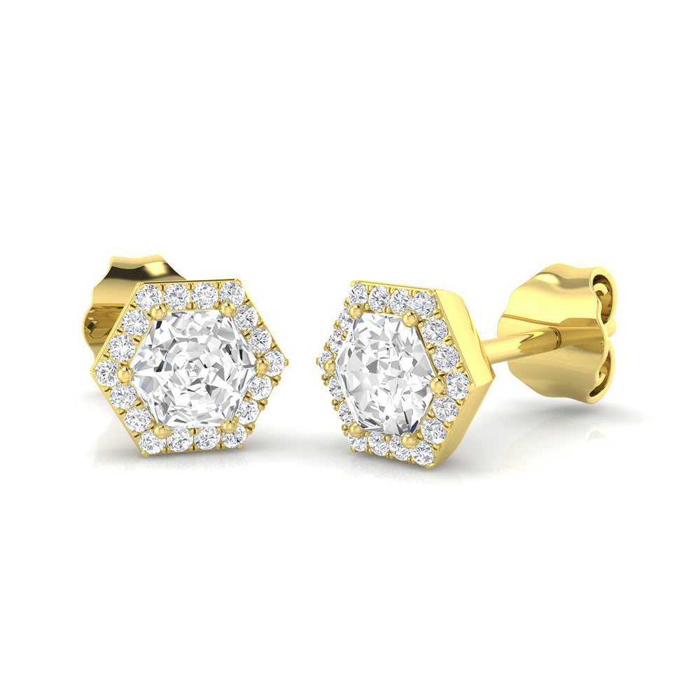 Halo Stud Earrings - 0.50 Carat Epsny Hexagon Profile