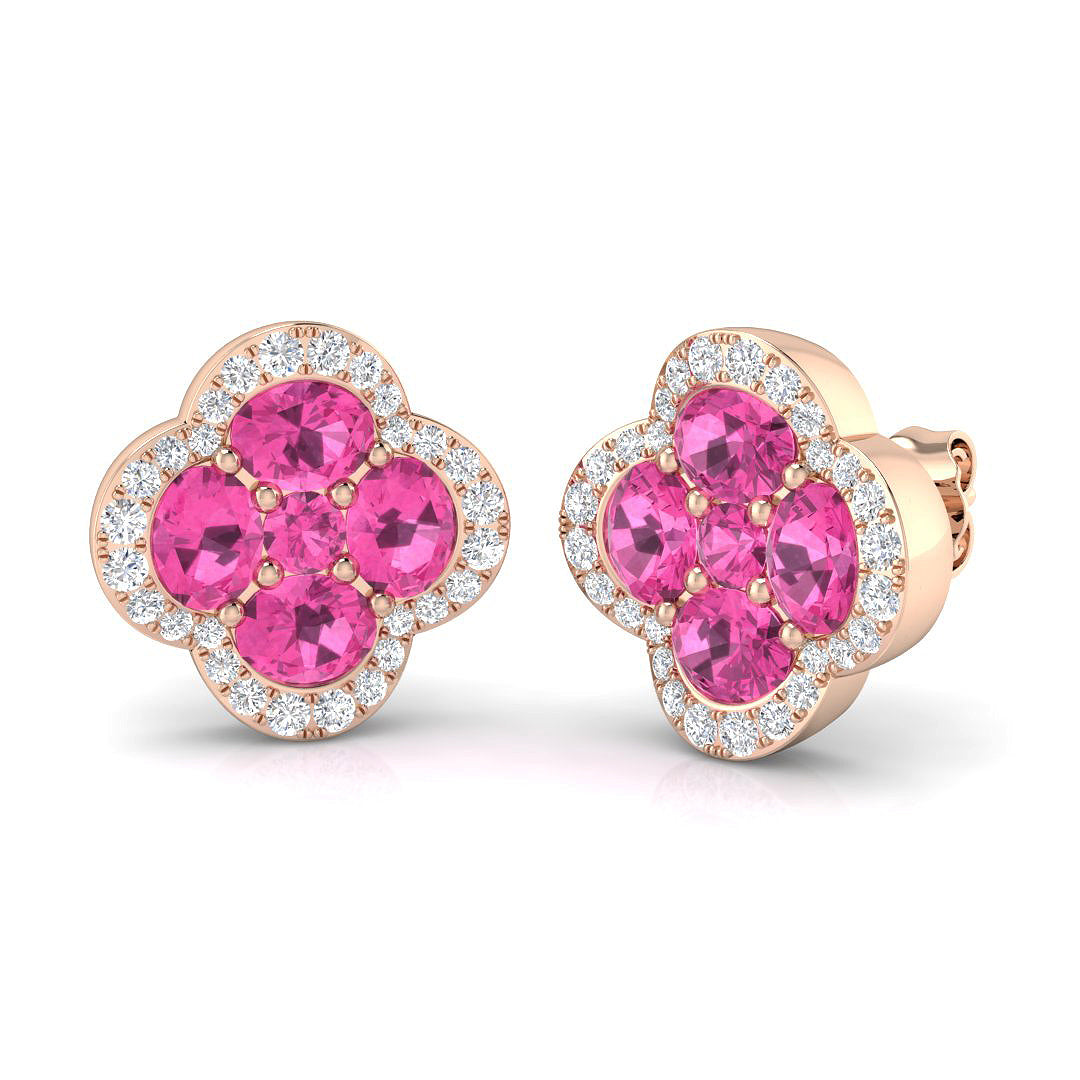 Luoby 3ct Pink Sapphire Gold Earrings - Exquisite Diamond Elegance