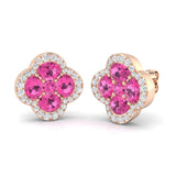 Luoby 3ct Pink Sapphire Gold Earrings - Exquisite Diamond Elegance