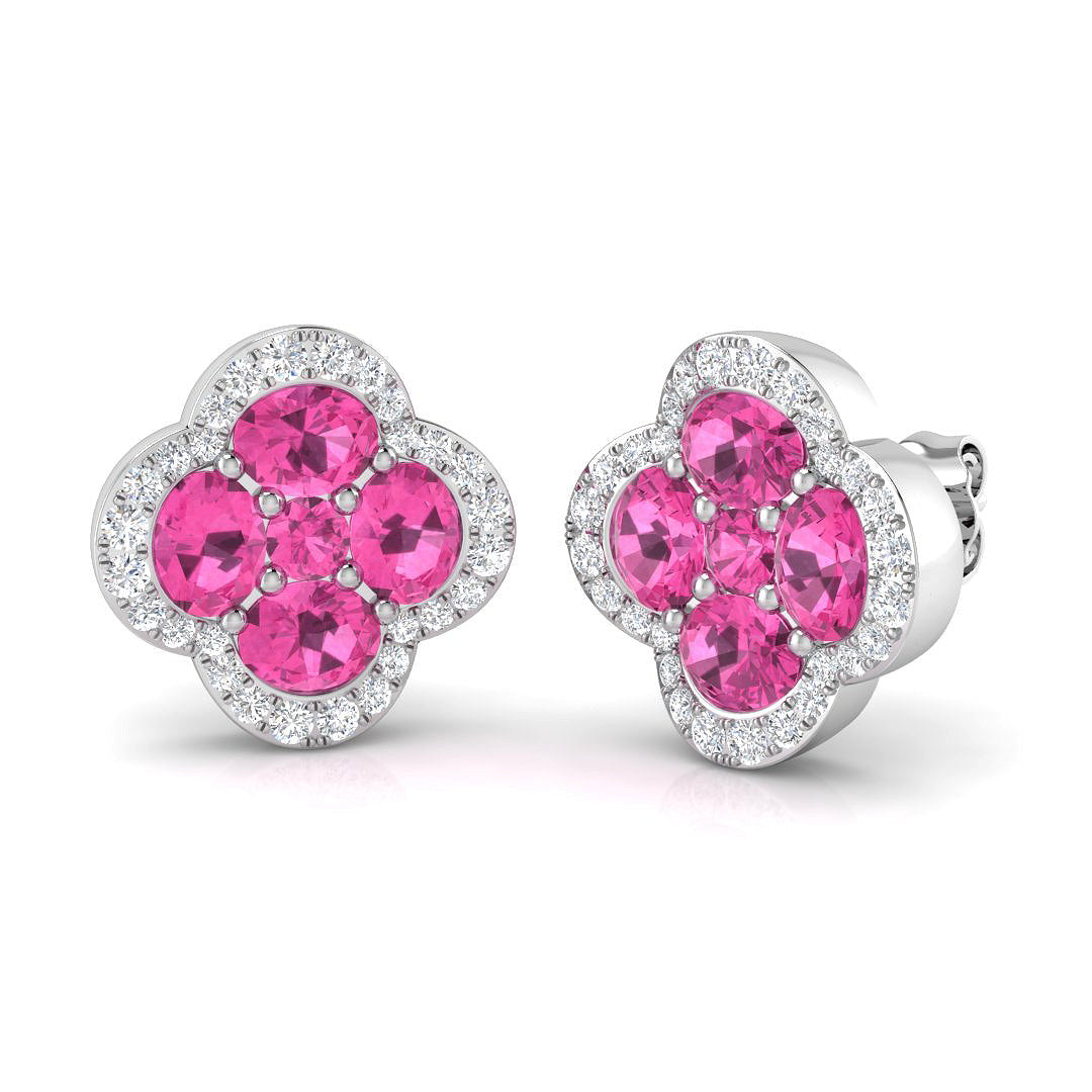 Luoby 3ct Pink Sapphire Gold Earrings - Exquisite Diamond Elegance