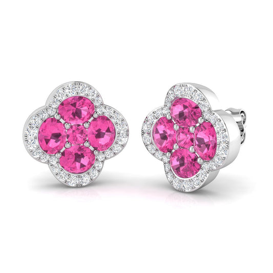 Pink Sapphire Clover Stud Earrings