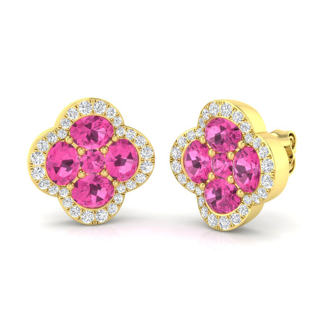 Luoby 3ct Pink Sapphire Gold Earrings - Exquisite Diamond Elegance
