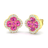 Luoby 3ct Pink Sapphire Gold Earrings - Exquisite Diamond Elegance