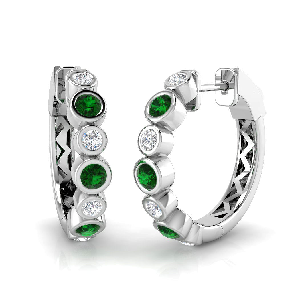 Hoop Earrings - Erjoy Emerald and Diamond 0.5ct Gold