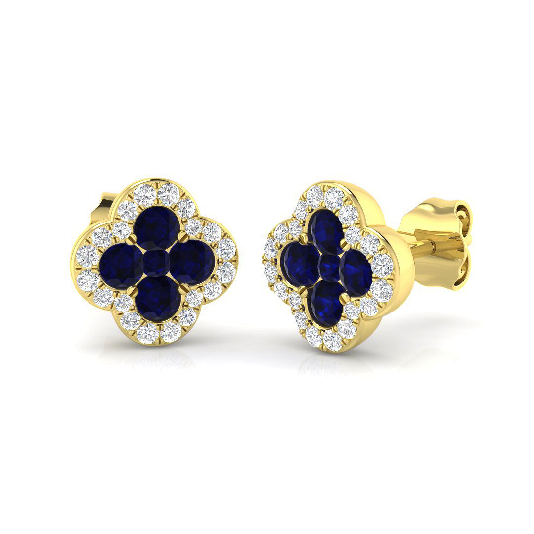 18k Yellow Gold 0.84ct Natural Blue Sapphire Earrings