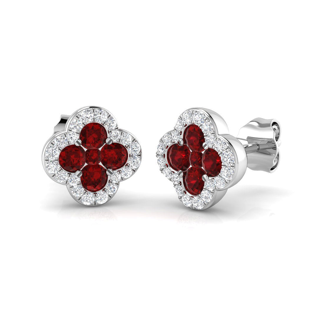18k White Gold 0.85ct Natural Ruby Earrings with Diamonds