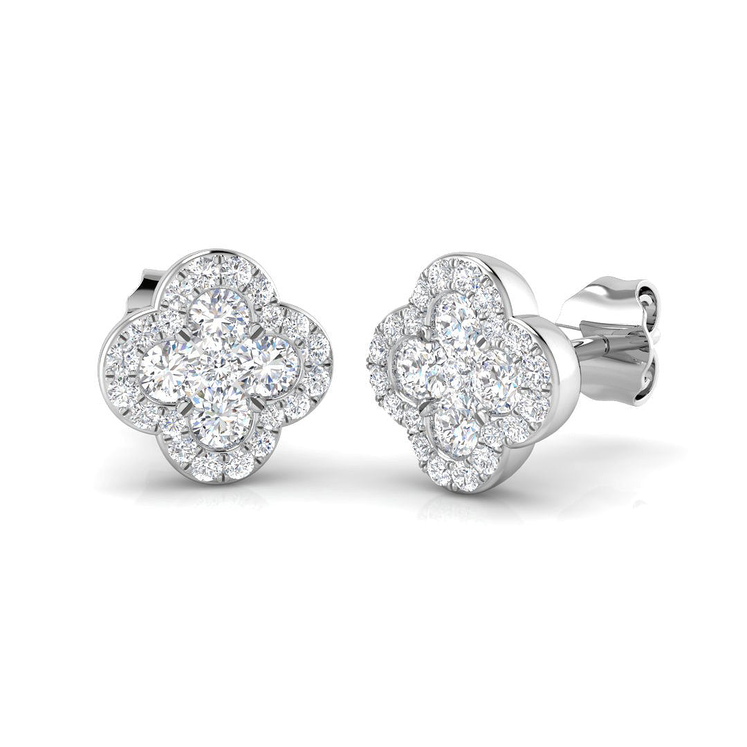 18k White Gold 0.63ct Natural Diamond Clover Earrings