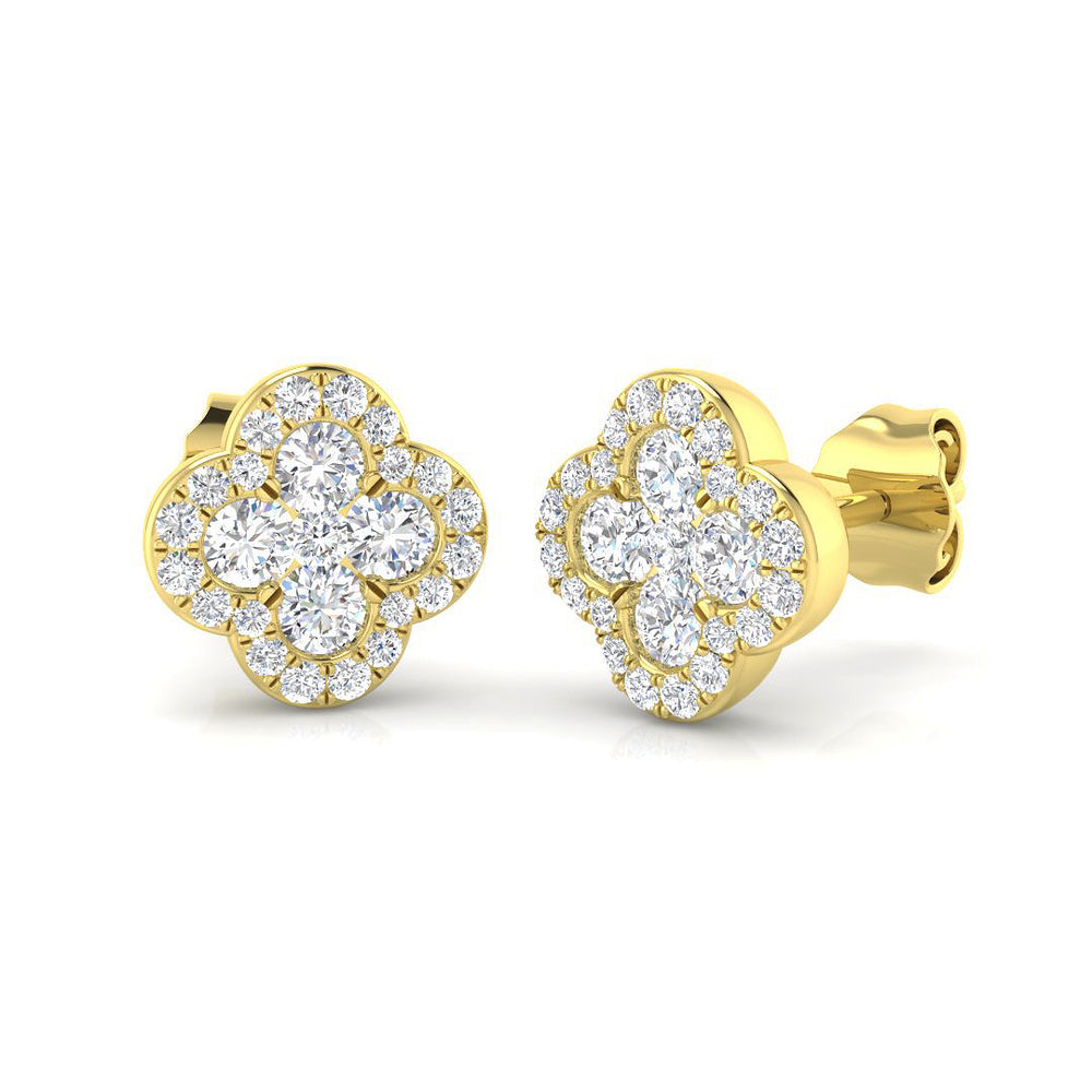 0.63ct Natural Diamond Round Cut Stud Earrings in 18K Yellow Gold