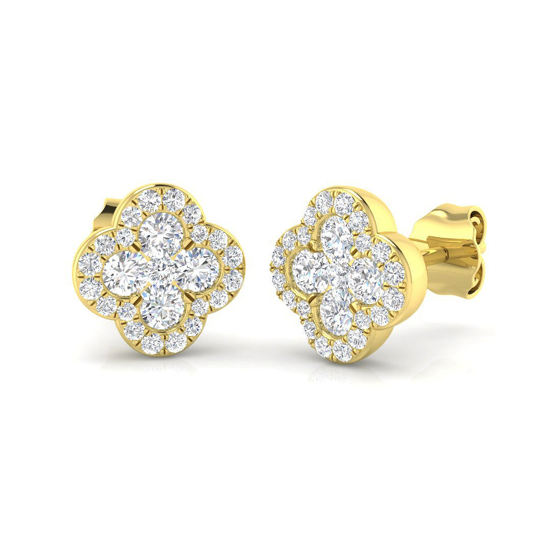 0.63ct Natural Diamond Round Cut Stud Earrings in 18K Yellow Gold