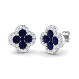 1.87ct Blue Sapphire & Natural Diamond Round Cut Drop Earrings in 18K White Gold