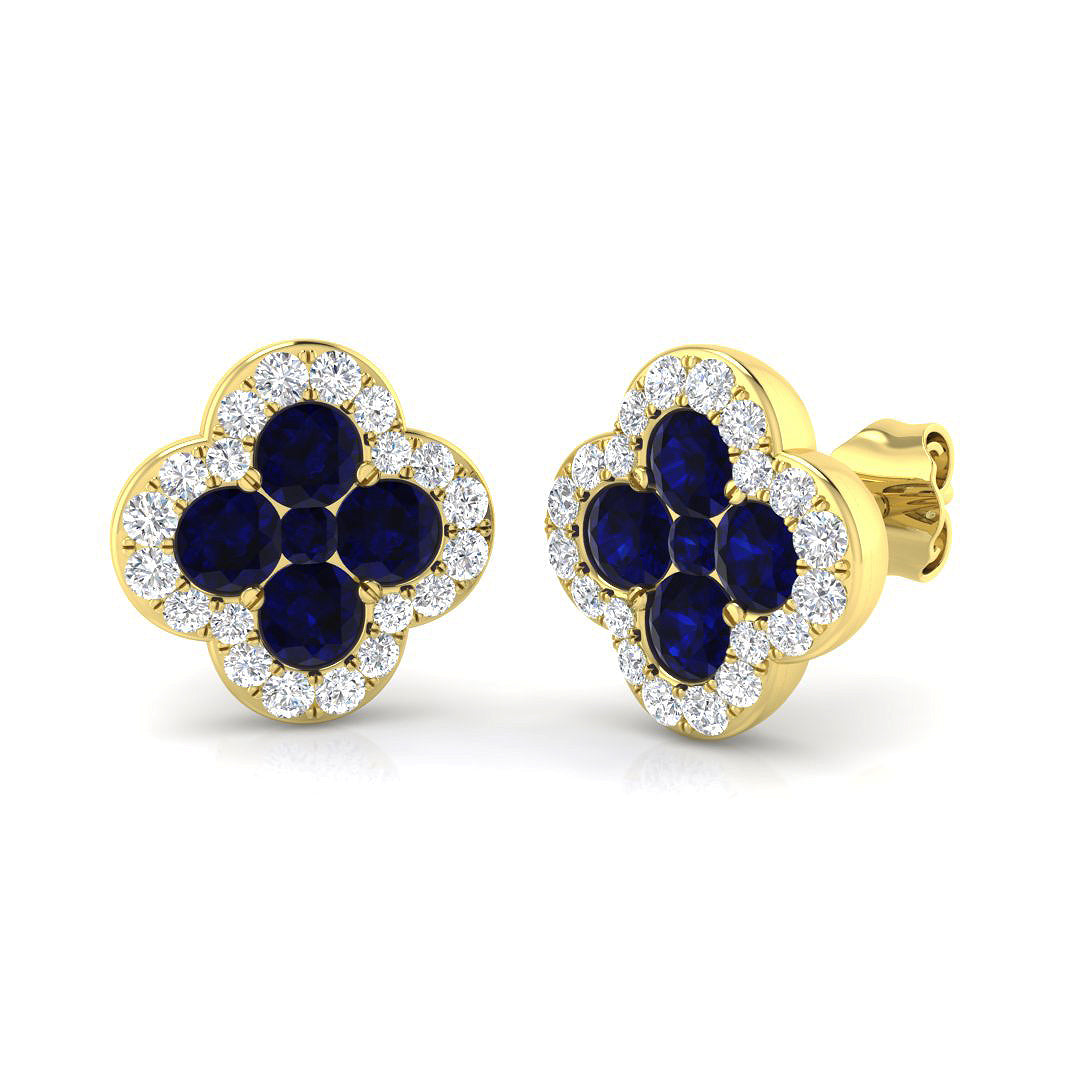 18k Yellow Gold 1.87ct Natural Blue Sapphire Earrings