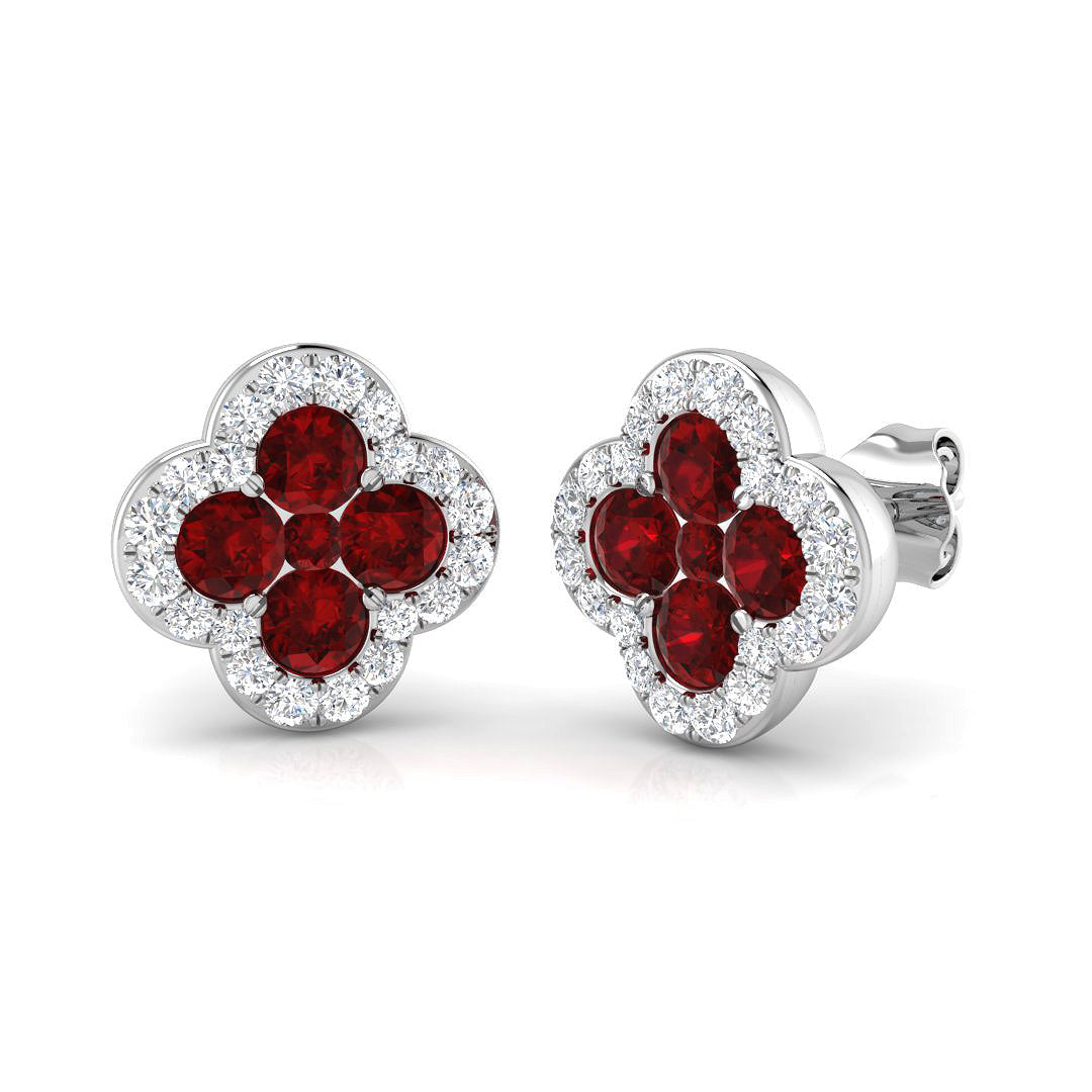 18k White Gold 2.02ct Natural Ruby Earrings with Diamonds