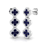 1.27ct Blue Sapphire & Natural Diamond Round Cut Drop Earrings in 18K White Gold