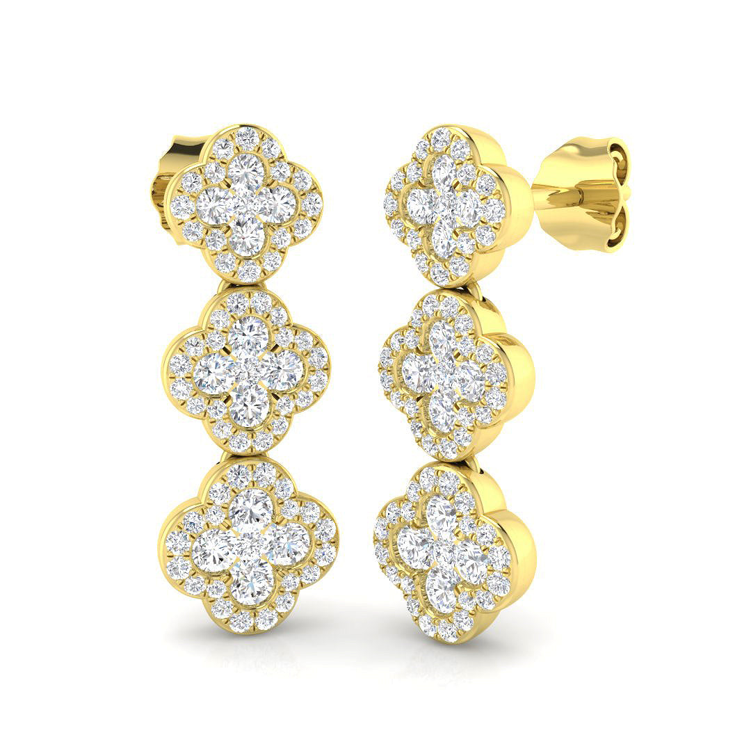 "Enswey Luxury Gold Clover Diamond Earrings - 1ct to 1.5ct Elegance"