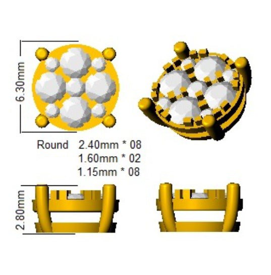 0.50 Carat D-E/VS Lab Grown Diamond Cluster Earring 9k Yellow Gold Ready To Ship