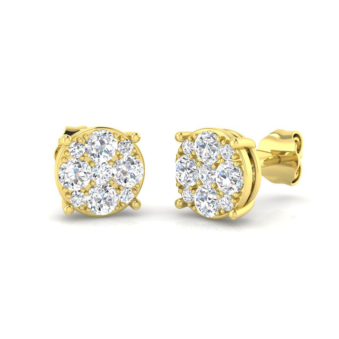 Deamy Gold Cluster Diamond Earrings 0.5ct to 3ct - Elegant Luxury Jewelry