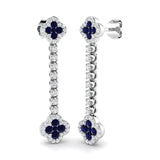 1.46ct Blue Sapphire & Natural Diamond Round Cut Drop Earrings in 18K White Gold