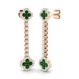 Rose gold dangling emerald and diamond chain earrings