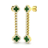 Gold dangling emerald and diamond chain earrings 
