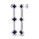 1.58ct Blue Sapphire & Natural Diamond Round Cut Drop Earrings in 18K White Gold