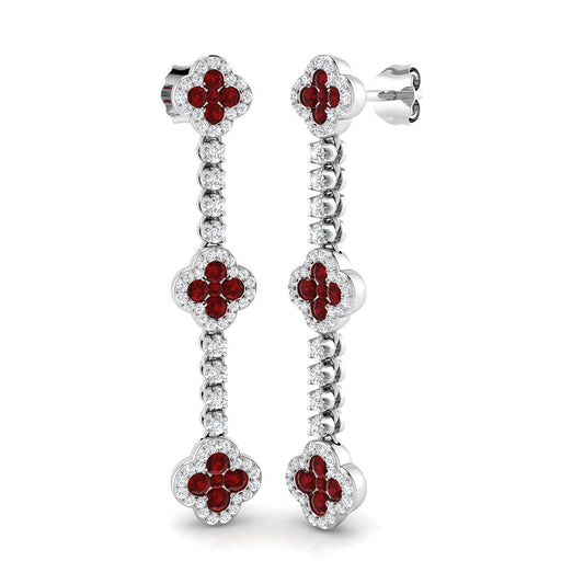 1.64ct Ruby & Natural Diamond Round Cut Drop Earrings in 18K White Gold