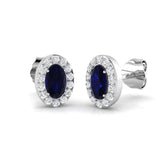 9ct White Gold 0.89ct Natural Blue Sapphire Earrings with Diamonds