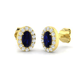 0.82ct Blue Sapphire & Natural Diamond Oval Cut Drop Earrings in 18K Yellow Gold