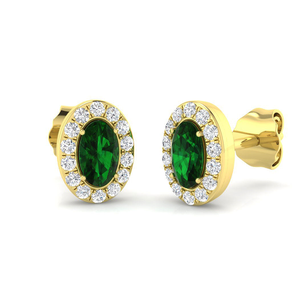 Emerald Diamond Stud Earrings Gift for Her