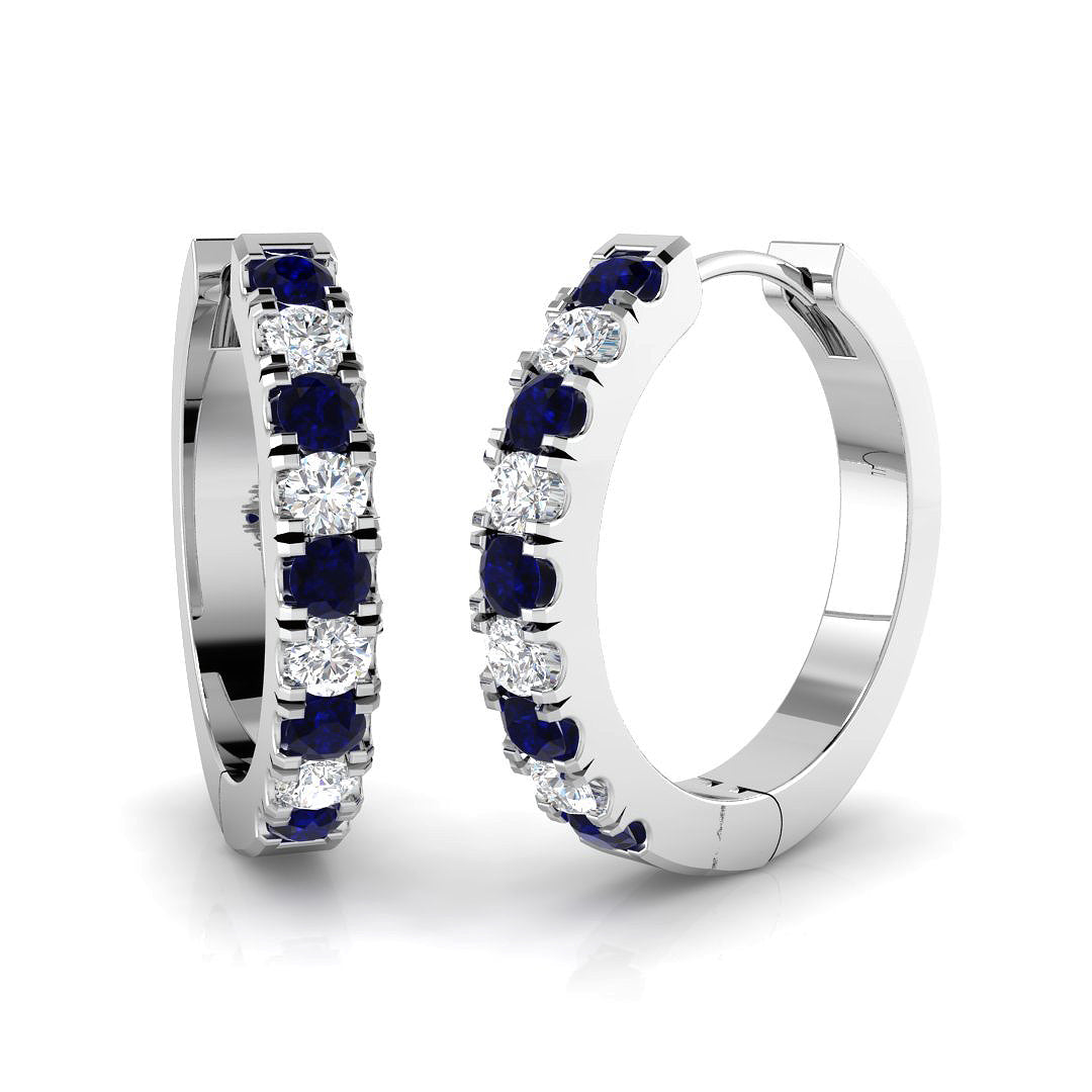 0.63ct Blue Sapphire & Natural Diamond Round Cut Drop Earrings in 18K White Gold