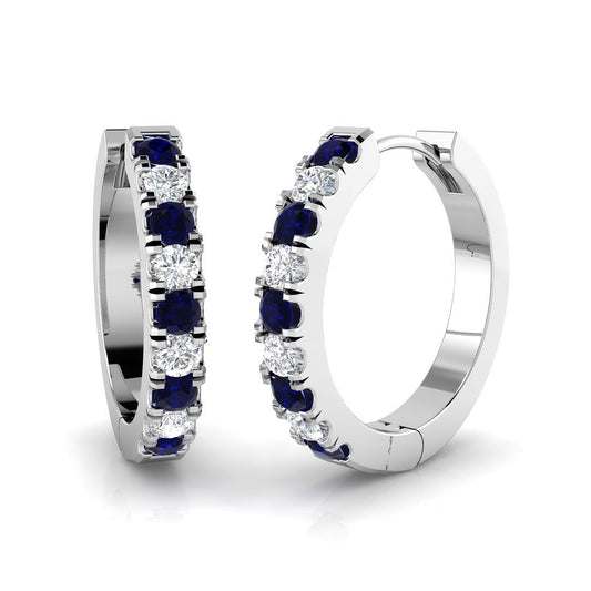 0.63ct Blue Sapphire & Natural Diamond Round Cut Drop Earrings in 18K White Gold