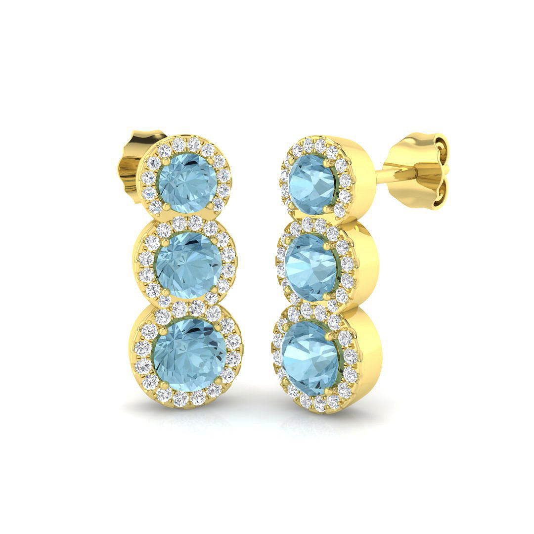 Erjly Aquamarine Diamond Earrings in Gold - Luxurious 1.5ct to 2ct