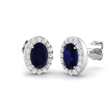 1.53ct Blue Sapphire & Natural Diamond Oval Cut Drop Earrings in 18K White Gold