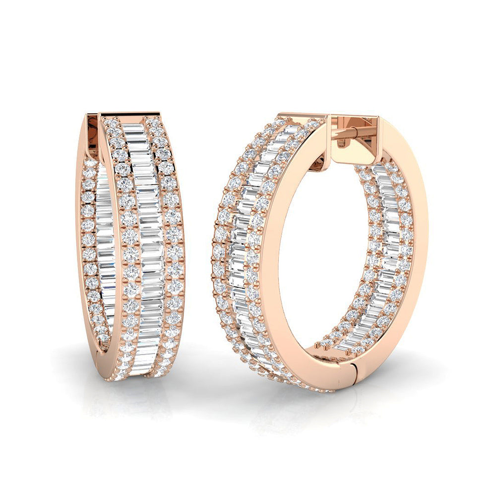Hoop Earrings with Triple Row Diamonds | 2.5ct-3.5ct
