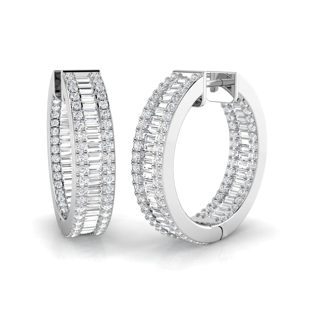 Hoop Earrings with Triple Row Diamonds | 2.5ct-3.5ct