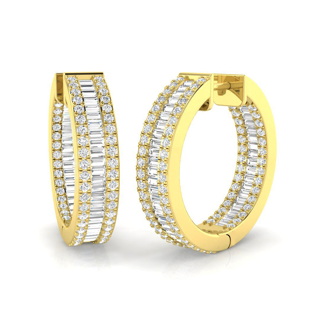 Hoop Earrings with Triple Row Diamonds | 2.5ct-3.5ct
