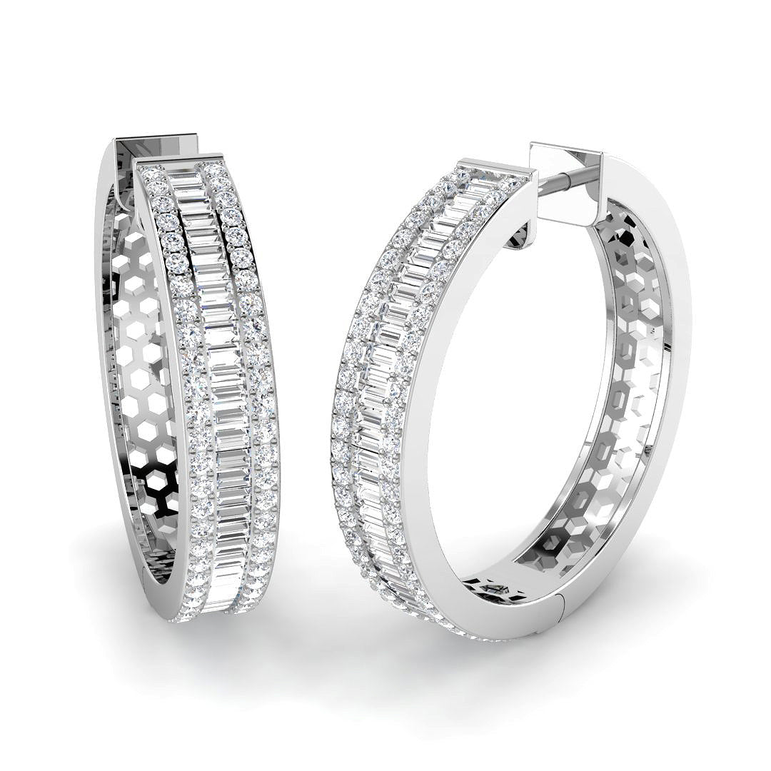 Hoop Earrings with Baguette and Round Diamonds | 2.5ct