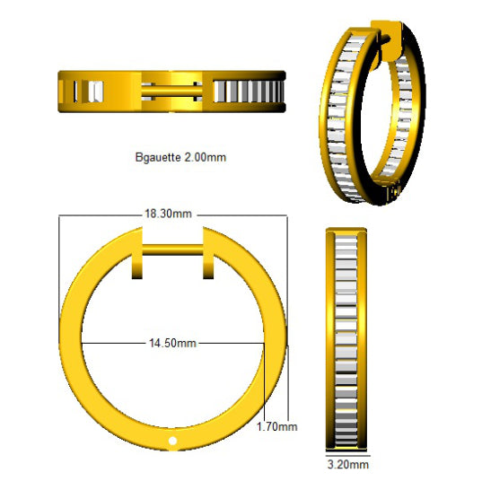 Hoop Earrings with Baguette Diamonds 1ct Gold Channel Setting