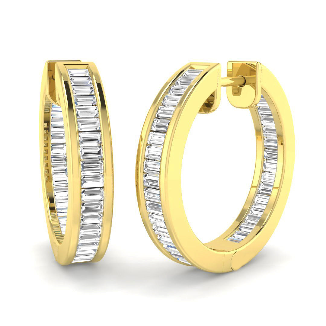 Hoop Earrings with Baguette Diamonds 1ct Gold Channel Setting