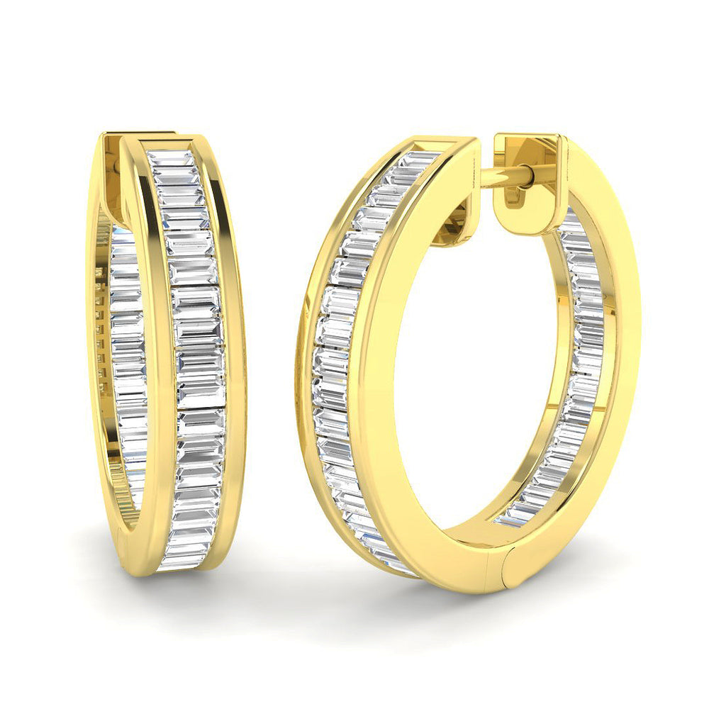 Hoop Earrings with Baguette Diamonds 1ct Gold Channel Setting