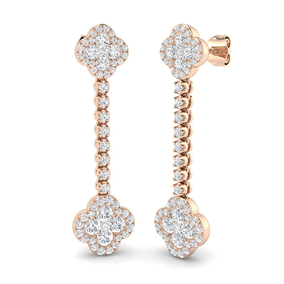 Erkry Gold Clover Diamond Earrings | 1.75ct to 2ct Luxury Elegance