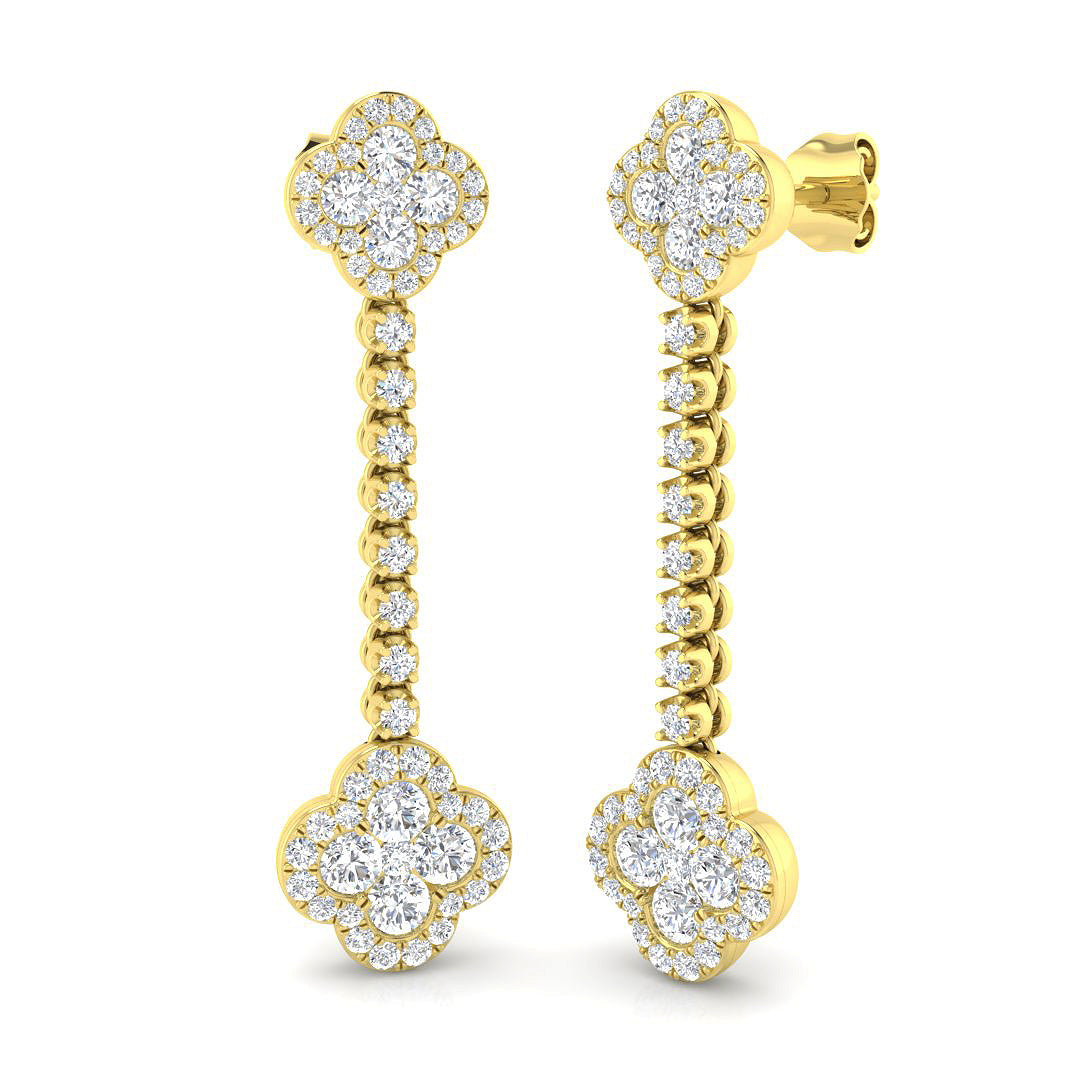 Erkry Gold Clover Diamond Earrings | 1.75ct to 2ct Luxury Elegance