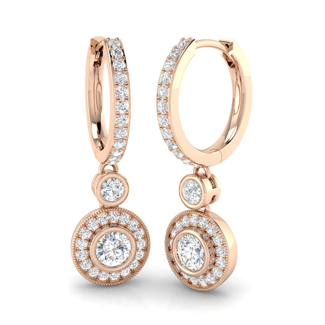 Erloy 1ct Gold Drop & Trilogy Diamond Earrings - Luxury Jewelry
