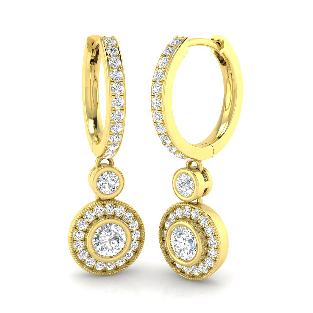 Erloy 1ct Gold Drop & Trilogy Diamond Earrings - Luxury Jewelry