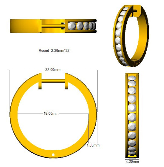 0,50–1,00 ct natürliche und im Labor gezüchtete runde Diamant-Creolen | Kanalfassung | 9K/18K Gold, Platin